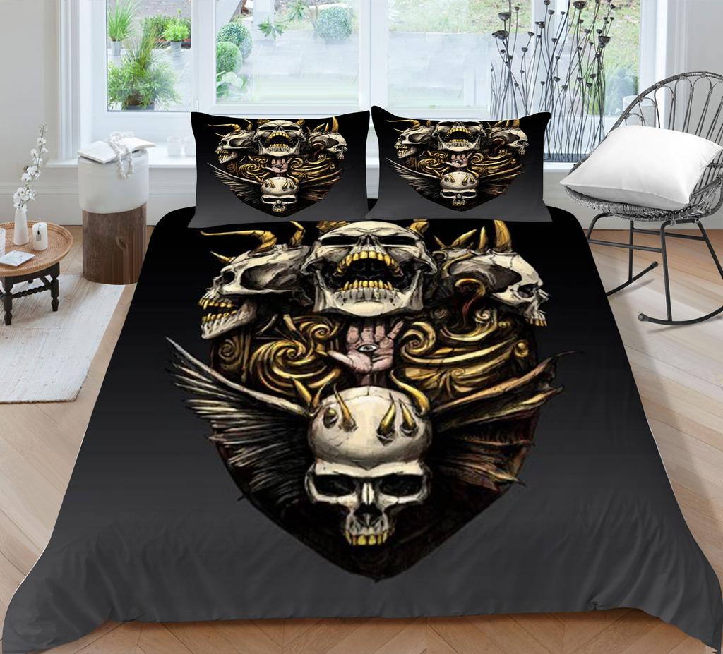 Home Bed Set Skull Print Pillowcase Bedspreads Soft Duvet Cover Queen King Size Teen Boy Girl 3D Soft Quilt Cover