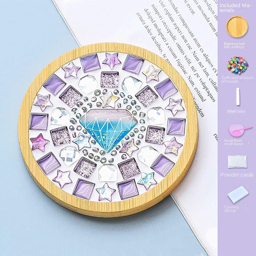 Square Round DIY Mosaic Cup Mat Mosaic Glass Bamboo Pad NEW Handmade Coaster Toys