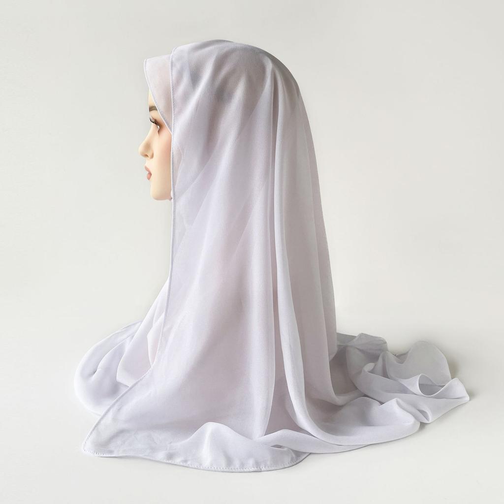 Малазийский однотонный этнический стиль атласный длинный шарф монохромный жемчужный шифоновый платок