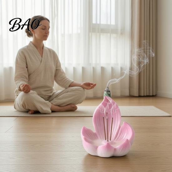 Meditation Accessories Lotus Backflow Incense Burner Holder, Resin Cone Diffuser, Desktop Calming Room Decor Aromatherapy Holder for Yoga Tea Bedroom
