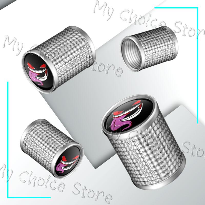 4Pcs/Set Metal Alloy Devil Smiling Face Emblem Car Wheel Tire Valve Air Cap Stem Dustproof Cover Fit For Car Styling Accessories