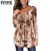YYFS Женские модные повседневные весенне-осенние блузки и рубашки с длинным рукавом и v-образным вырезом с цветными блоками и принтом