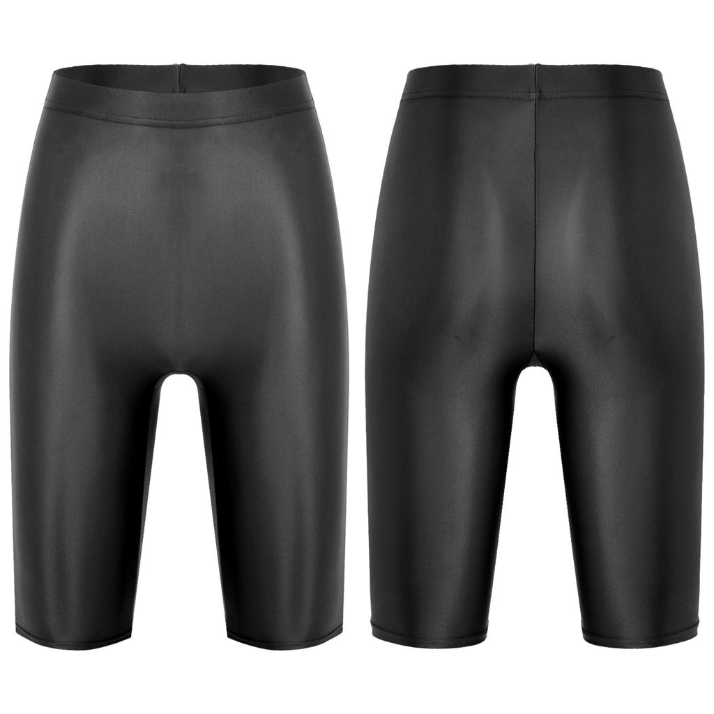 Womens Glossy High Waist Shorts Elastic Waistband Short Leggings Swimwear Workout Sports Bottoms