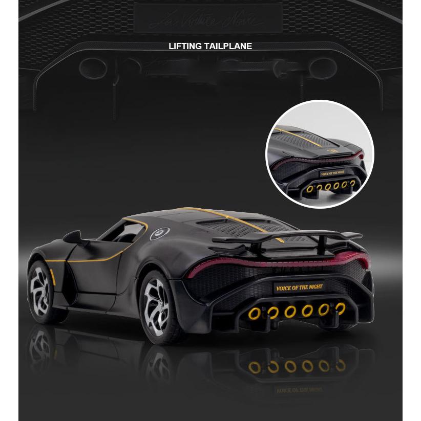 1/24 Scale Bugatti Voice of The Night Alloy Metal Diecast Car Model, Pull Back Vehicle with Sound and Light Doll Toy Model Gift for Children