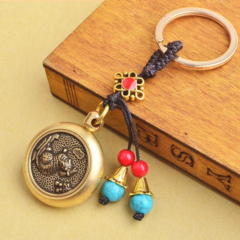 Brass Zodiac Wealth-Enhancing Car Keychain with Chinese Knot for Stress Relief