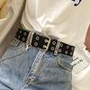 Women Punk Chain Fashion Belt Adjustable Double/Single Row Hole Eyelet Waistband with Eyelet Chain D