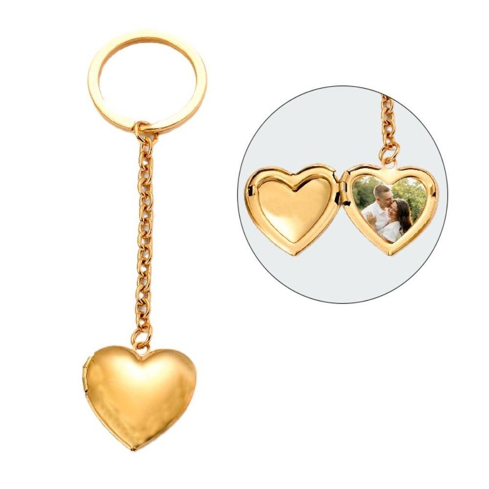2Pcs Bag Hanging Photo Hold Keyring DIY Stainless Steel Keychain Funny Heart Album Keychain  Gifts