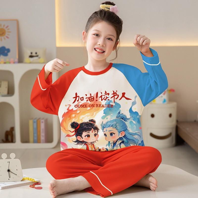 Girls Cotton Pajama Set Cartoon Print Lightweight Sleepwear Home Outfit Kids Ages 8