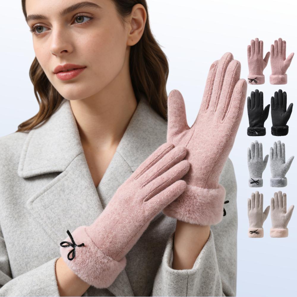 Women Fall Winter Windproof Touchscreen Thick Fleece Lining Daily Use Commuting Superior Warmth Cycling Gloves