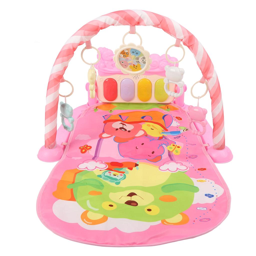 Toddler Infants Pink Cartoon Hot Air Balloon Animal Pattern Musical Light Gym Mat Baby Kick Piano