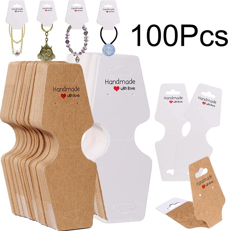 100Pcs/Pack Necklace Display Merchandise Price Blank Jewelry Card Rectangular Packaging Card DIY Paper Price Label Tags Earrings