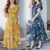 2021 Summer Women's Short-Sleeve Floral Knee-Length Dress with Round Neck and Slim Fit