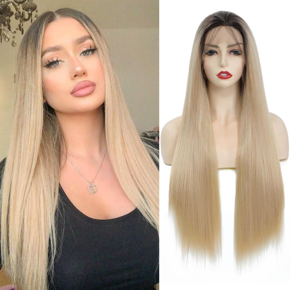 3X13 Lace Frontal Synthetic Wig Long Wavy Hair For Black Women Free Part Brown Color High Density Transparent Lace Front Wig