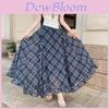 Long Vintage Check Plaid Chiffon Skirt With Asymmetric Hem For Summer Casual Women