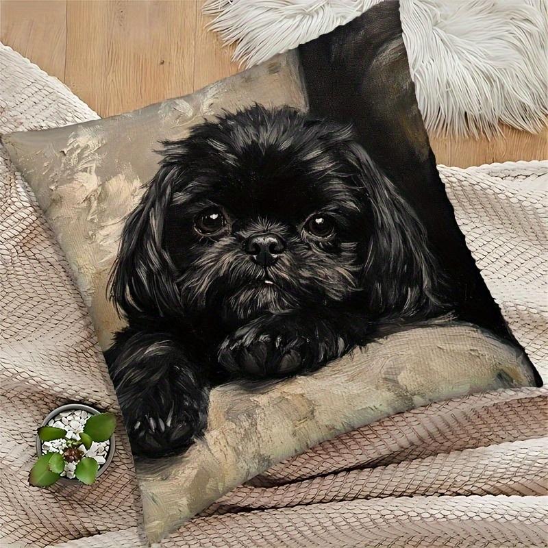 Vikama Modern Black Shih Tzu Pillowcase Ultra-Soft Fleece Single-Sided Printed For Sofas Bedrooms Living Rooms