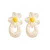 Sweet Mesh Flower Earrings U-shaped Beach Drop Earrings Straw Weave Earrings  Girls Gift
