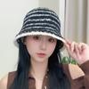 Knitted Bucket Hat for Women Autumn and Winter Korean Version Ins Face-showing Small Striped Fisherman Hat Casual Versatile Dome Wool Basin Hat