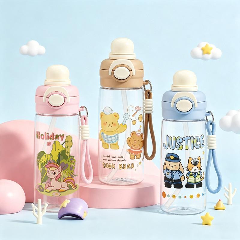 Water bottle strictly selected popular double drinking cup children's straw water cup elastic cover portable cartoon cute male and female students