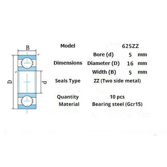 Bearing 10pieces 625ZZ 5*16*5(mm