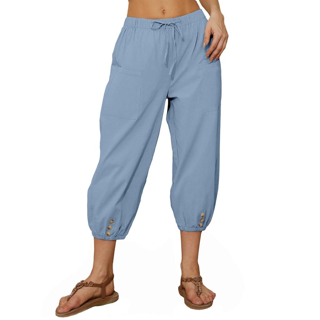 Женские модные повседневные однотонные брюки с карманами на шнурке и брюками с высокой талией