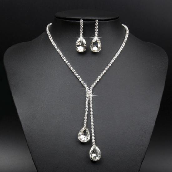 Свадебная вечеринка Rhinestone Waterdrop Подвеска Ожерелье Серьги Комплект ювелирных изделий