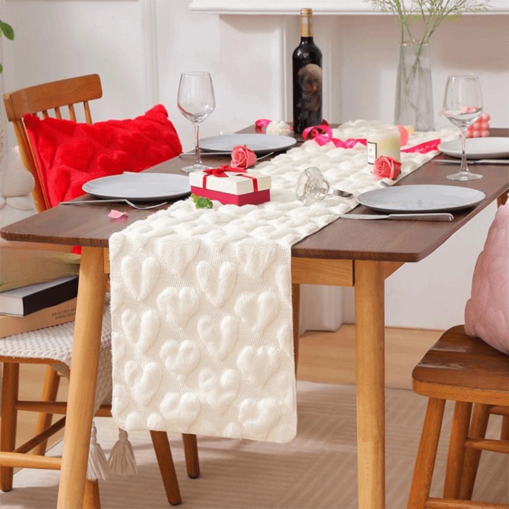Romantic Plush Love Tablecloth Fuzzy Dining Table Runner Valentine's Table Flag Valentine's Day