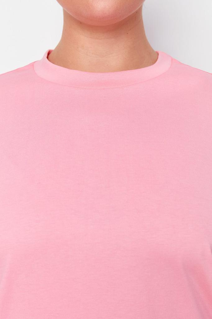 Women's Style Plus Size White Navy Blue Ribbed Collar Boyfriend Knitted T-shirt