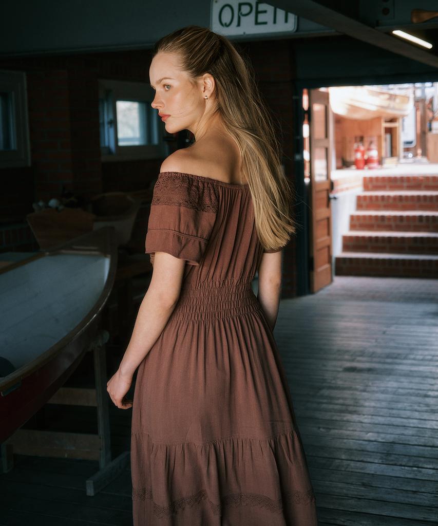 Green Butter Prairie 2-Way Dress (Brown)
