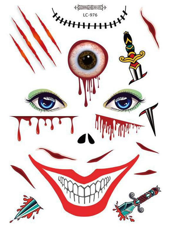 European & American Style Halloween Horror Face Tattoo Stickers for Masquerade Parties