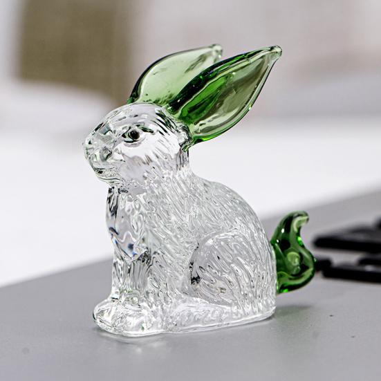 Yousheng Faux Crystal Rabbit Figurine Transparent Collectible Rabbit Statue Glass Art Animal Ornament Bunny Sculpture for Home Office Desk Car