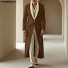 Men Long Sleeve Stitching One Button High Splits Casual Long Cardigan Blazer