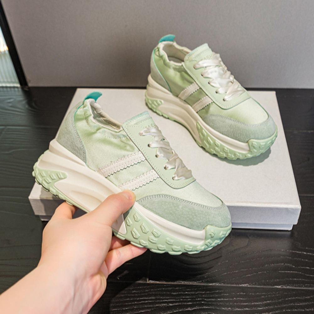 Кроссовки на платформе женские, увеличивающие рост обувь новые модные повседневные спортивные туфли с круглым носком дышащая женская обувь