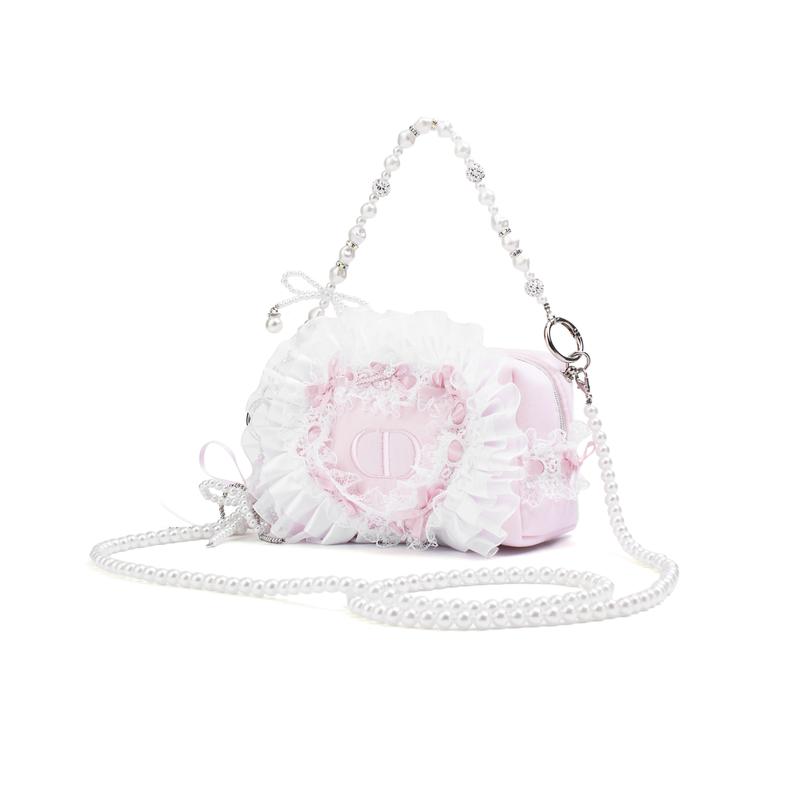 Dior [Индивидуальная косметичка] Нектар Маленького Цветка Тао Синьюй Сладкая Милая Умная Девичья Кружевная Отделка Стиль Лолита Розовая Тофу Косметичка Хранение