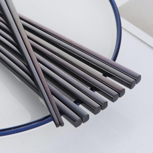 Bisda Korean Stainless Steel Chopsticks, Set of 5, Black, 18-8 Stainless Steel, 23.5cm Square, for Business, Guests, Outdoors, and Camping