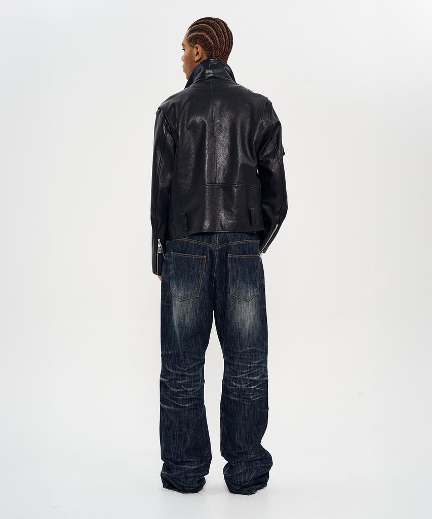 Worlddilema Cow Leather Biker Jacket (Black)