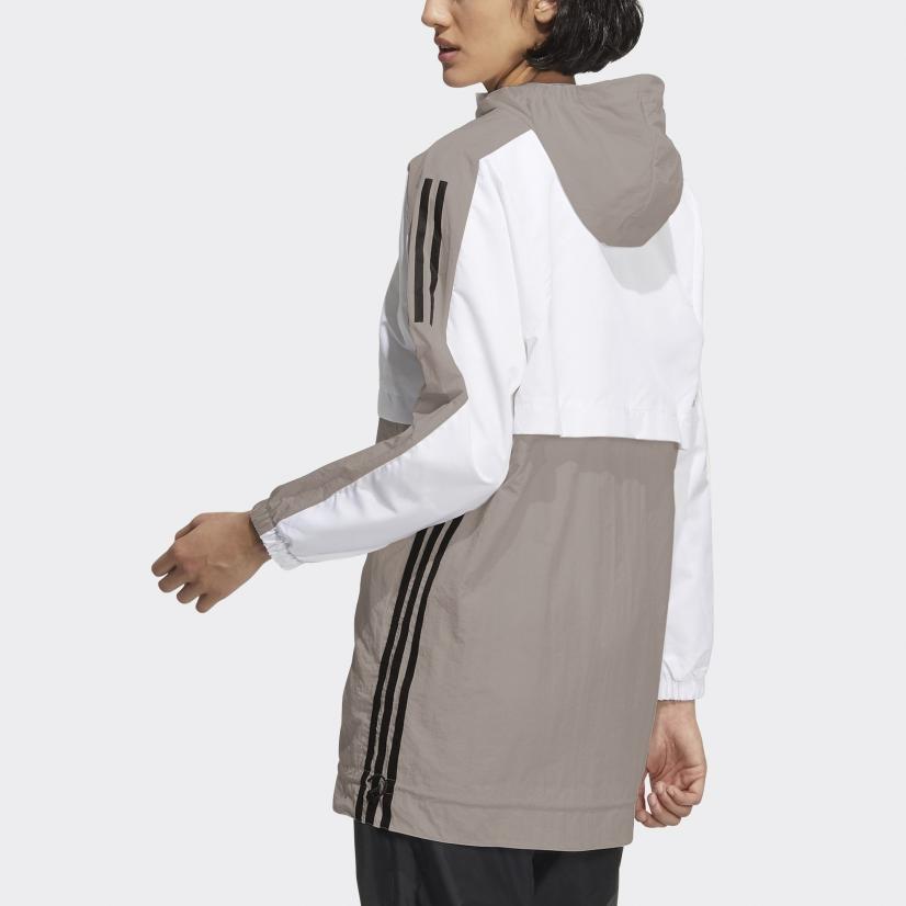 Adidas Куртка-трансформер с капюшоном в двустороннюю полоску, женская верхняя одежда, белая HE9990