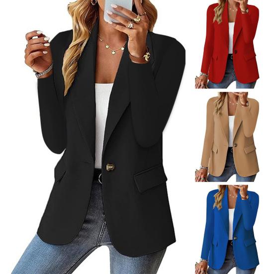 Women Blazer Slim Fit Long Sleeves Commuter Suit Coat Solid Color Single-Button Blazer for Office Daily Wear Evening Party