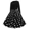 Women Vintage Long Sleeve O Neck Evening Dot Printing Party Prom Swing Dress
