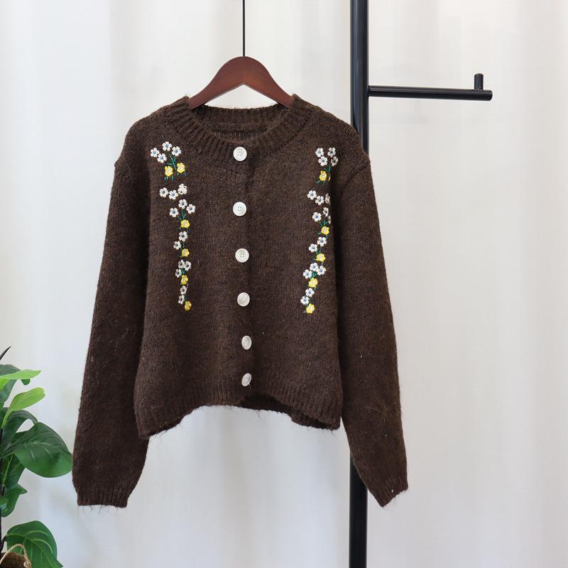 Осень и зима новый милый омолаживающий кардиган крупной вязки с вышивкой, мягкий ворсистый свитер-жакет для женщин