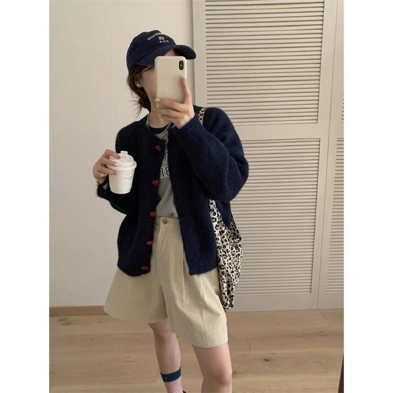 Женский осенне-зимний вязаный кардиган с круглым вырезом и пуговицей Love Button