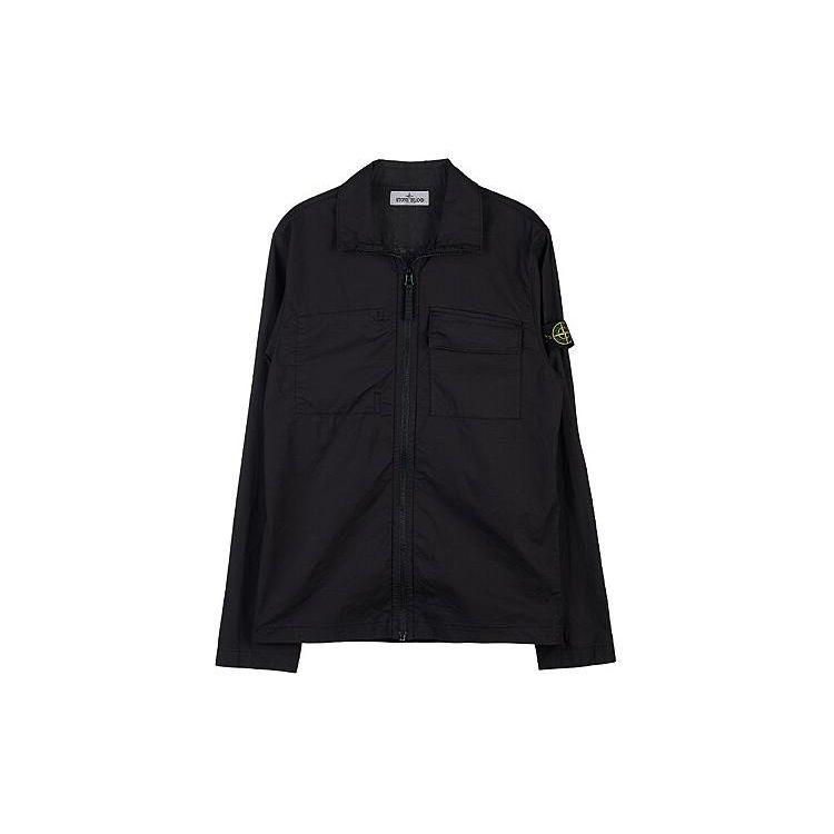 STONE ISLAND Куртка детская однотонная с лацканами на молнии приталенная с карманом с длинным рукавом детские куртки Черный 761610402-V0029