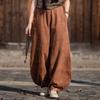 Women Vintage Bloomers Pants Spring Autumn Trousers Patchwork Pockets Solid Color Loose Female Pants