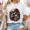 26 Винтажная футболка унисекс из плотного хлопка с черепами и розами, футболка с черепом, готическая модная футболка унисекс