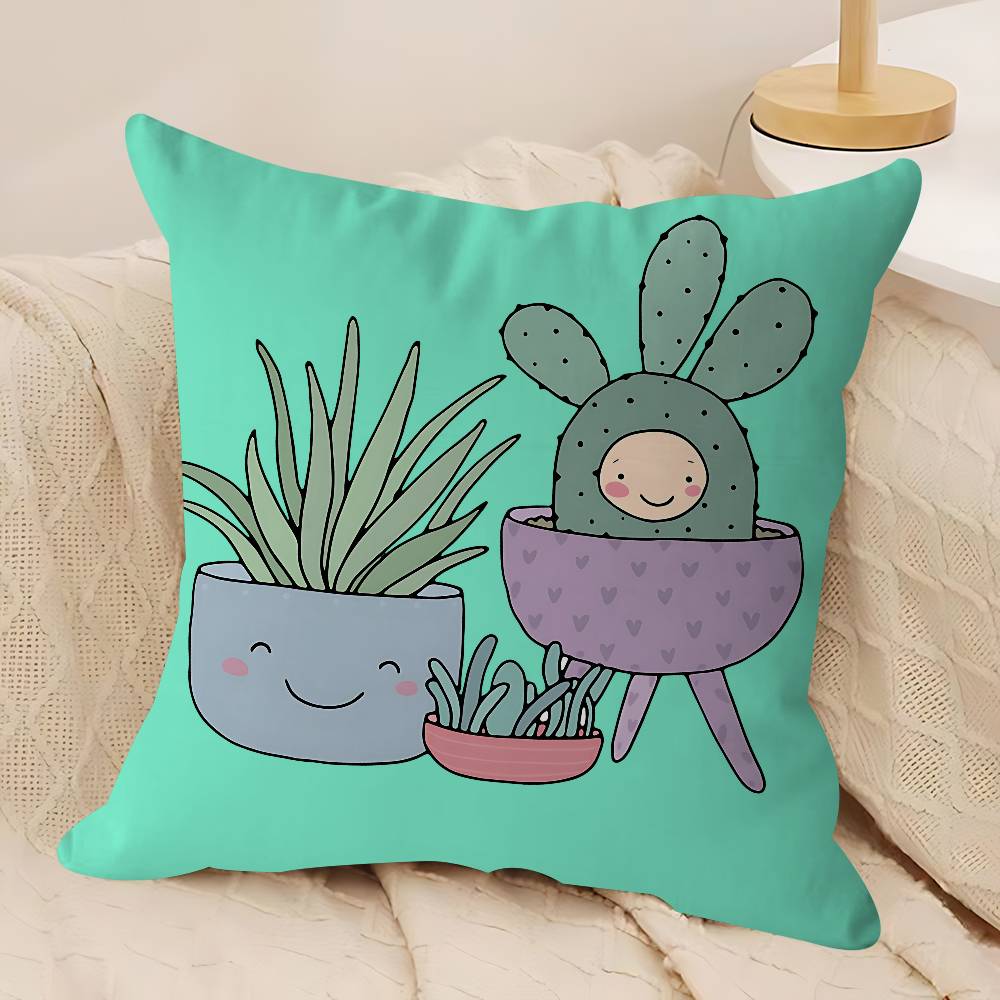 Cute Cartoon Succulent Pillow Gifts Home Office Furnishings Bedroom Sofa Car Cushion Cover Case 45x45cm