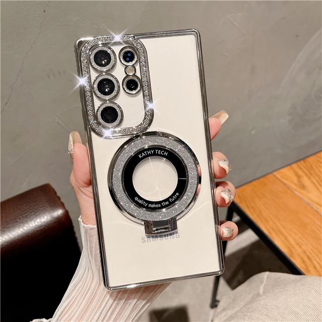 Для Samsung Galaxy S25Ultra Роскошный Чехол для Телефона с Гальваническим Покрытием Рамки Бриллиантами, Блестящая Подставка-Держатель, Чехол для Samsung S22 S23 S24Plus