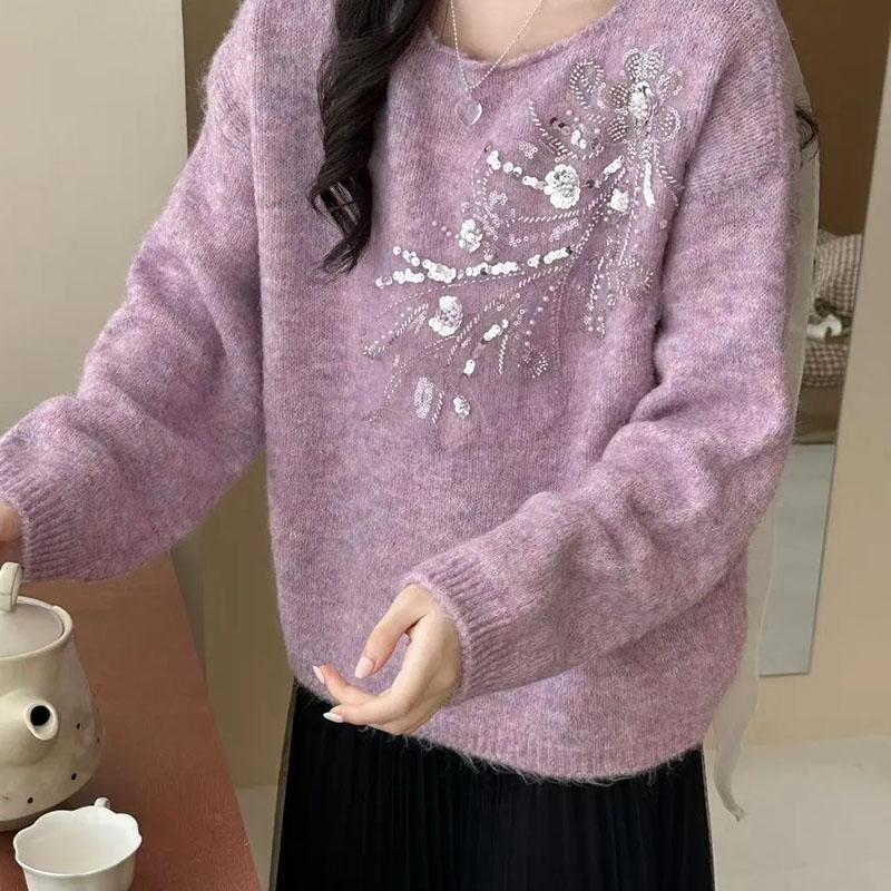 Свитер для женщин Осень Зима Утепленный Пуловер Теплый Вязаный Длинный Рукав Оверсайз Джемпер Топы