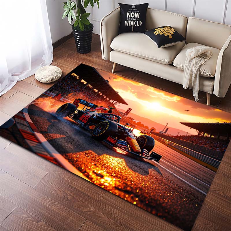 Formula 1 Racing Car Area Rug, Sunset Track F1 Race Car Print Floor Mat, Non Slip Carpet for Living Room Gamer Room Decor Racing Fan Gift