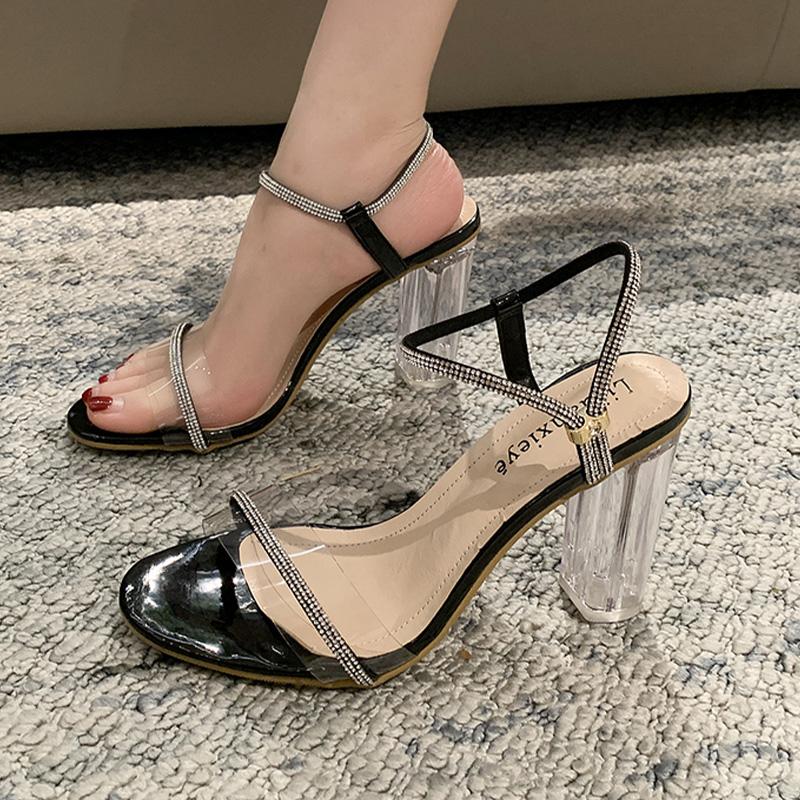Luxury Crystal Women High Heels Sandals Chunky Brand Pumps Spring Summer New Trend Dress Party Ladies Shoes Women Slippers