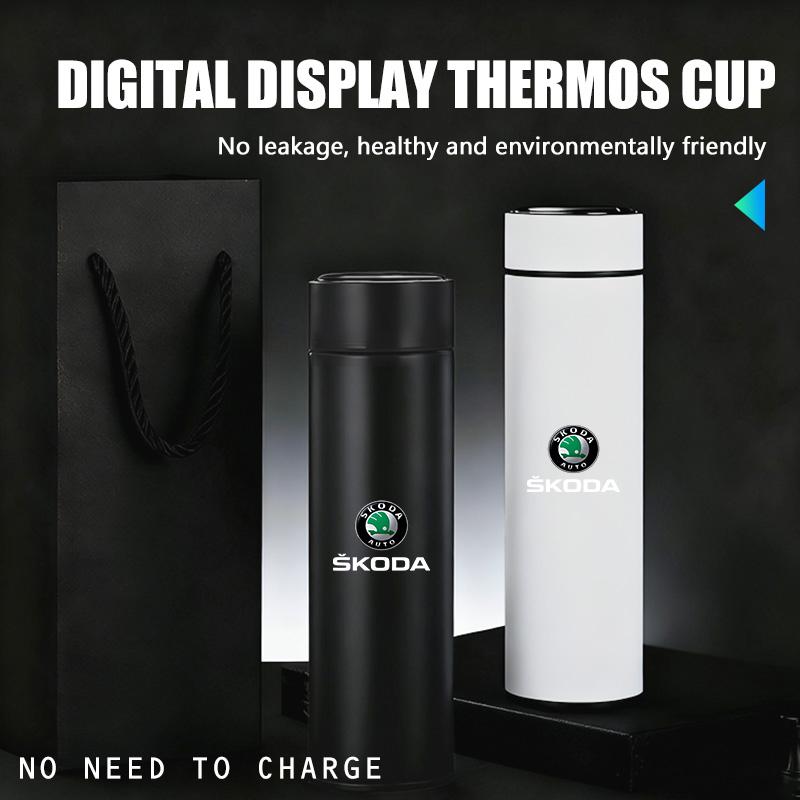 ICPG4 For Skoda Smart Thermo Mug Filter Coffee Drink Flask Temperature Display Cup Kamiq MK3 Roomster Rapid Kodiaq Karoq Fabia Enyaq