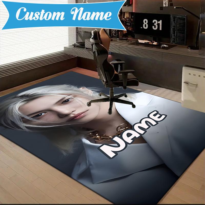 Custom Name K-pop Idol Collage Rug for Living Room, Game Rooms, Office, Bedroom, Floor Mat Playful Design, fan gifts Christmas decor